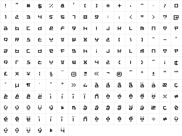 Raumsonde Regular  glyph index