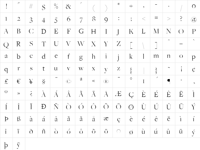 FreightBigLight Regular  glyph index