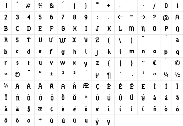 DANOISE Bold  glyph index