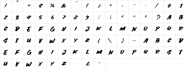 Black Spirit Regular  glyph index