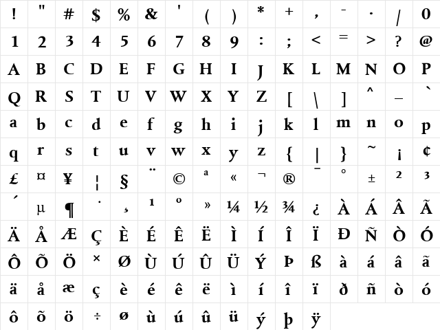 DTLAlbertinaT Bold  glyph index