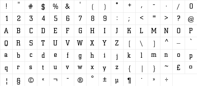 ColiseumC Regular  glyph index