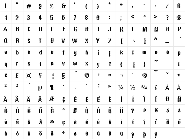DTCRoughM68 Regular  glyph index