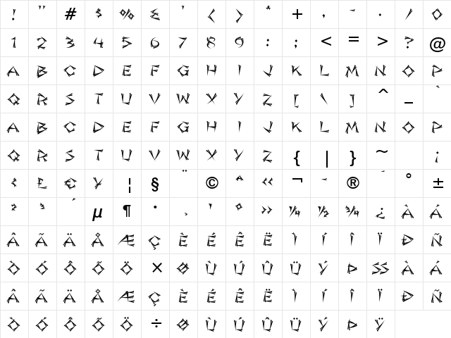 Jade Monkey BTN Split Regular  glyph index