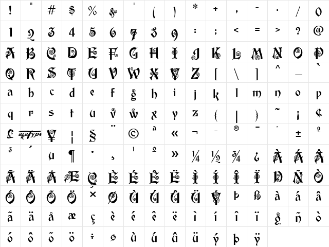 akaPotsley Regular  glyph index