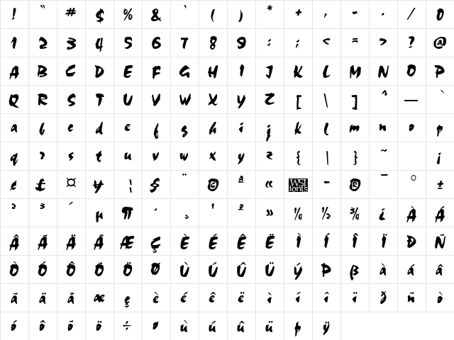 Chokko Regular  glyph index