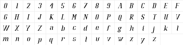 Batavia Glamore NORMAL ITALIC Italic  glyph index