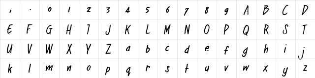 regularJoe Regular  glyph index