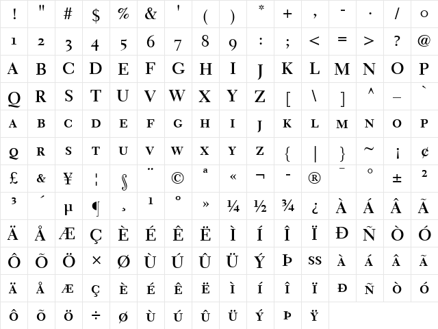 Electra LH RegularSC Bold  glyph index