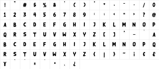 Black Ground Regular  glyph index