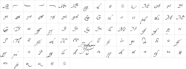 Zapfino Extra LT Ligatures Regular  glyph index