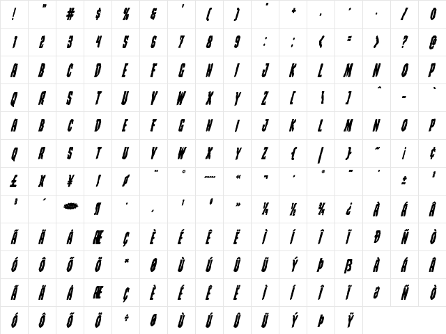 Creepy Crawlers Bold Italic Bold Italic  glyph index