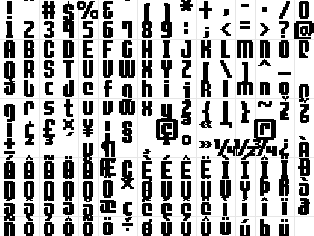 FFF Spacedust Regular  glyph index