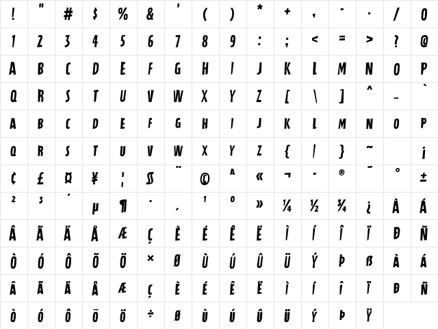 Cracker State Regular  glyph index