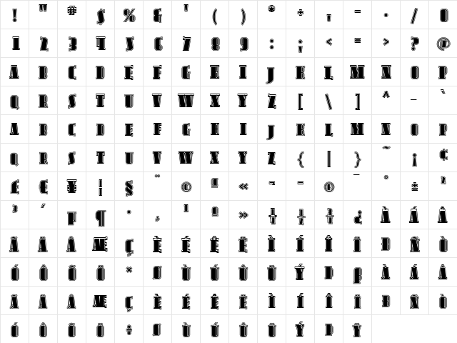 Avondale SC Inline Regular  glyph index