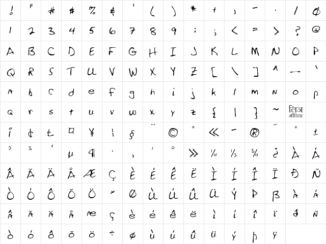 LEHN255 Regular  glyph index