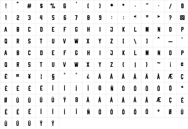 Rheiborn Sans Clean Regular  glyph index