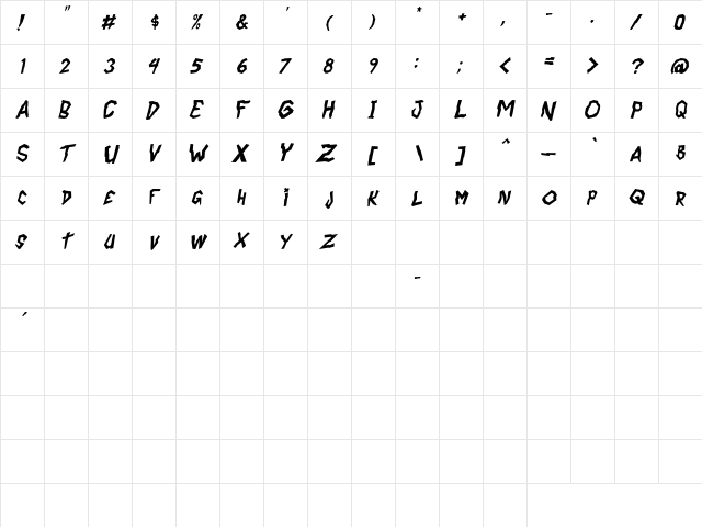 Coffee Enema Italic  glyph index