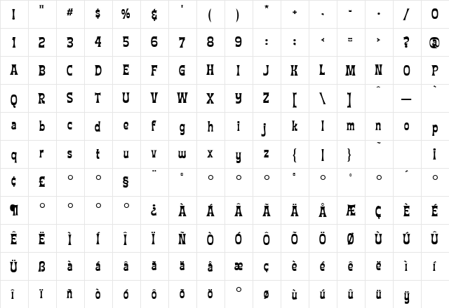 TikiMagic Regular  glyph index