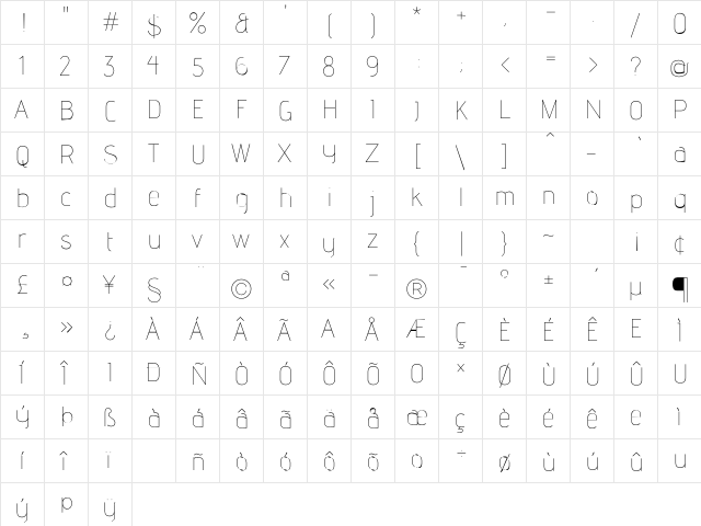 advent pro Lt3 Light 3  glyph index