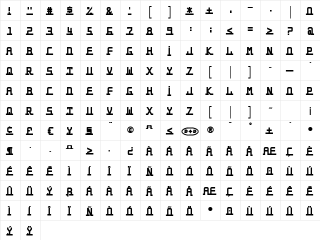 YaYa Regular  glyph index