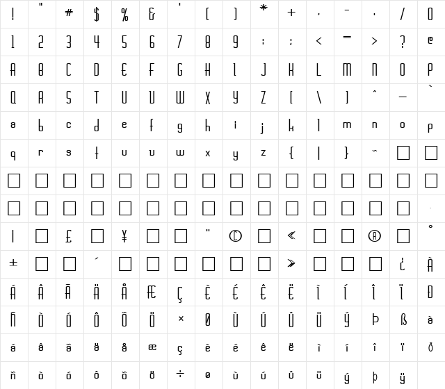 FZ BASIC 44 Bold  glyph index