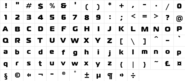 MagistralBlackC Regular  glyph index