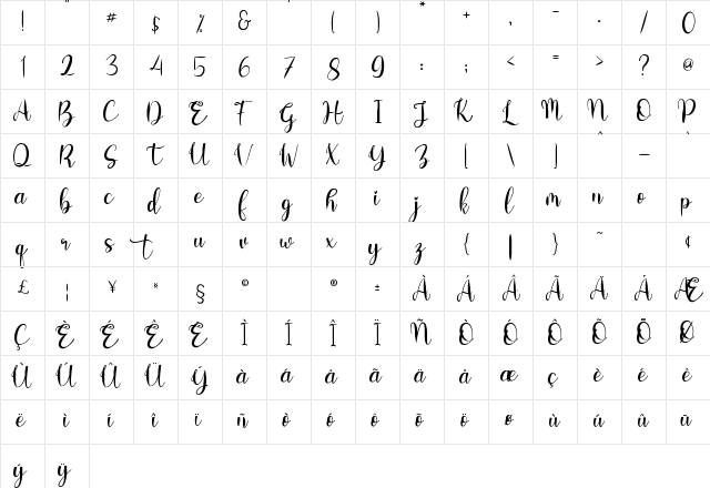 Bentho Regular  glyph index