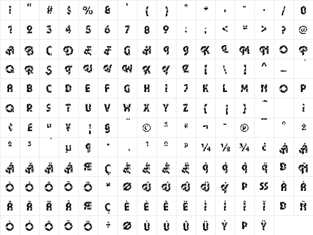 Plaza32 Becker Regular  glyph index
