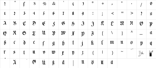 CuxhavenFraktur Regular  glyph index