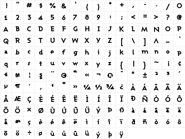 Ashby Extra Bold Regular  glyph index