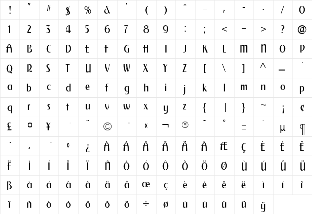 SaintLouisLight Roman  glyph index
