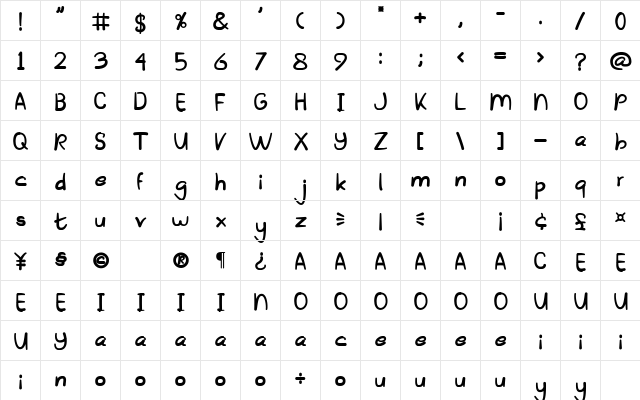 Black Cat Regular  glyph index