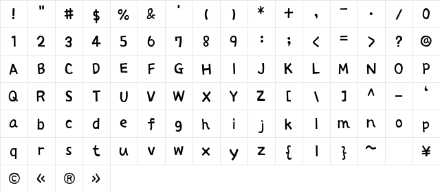 AprilFoolAL Regular  glyph index