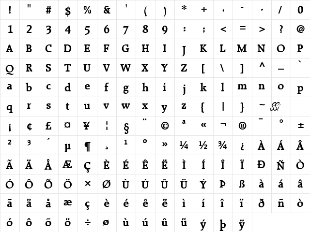 Recognita SSi Bold  glyph index