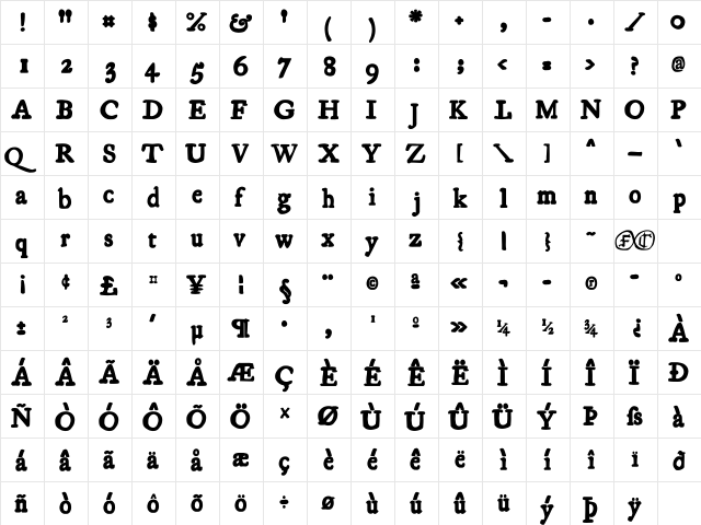 Essays1743 Bold  glyph index