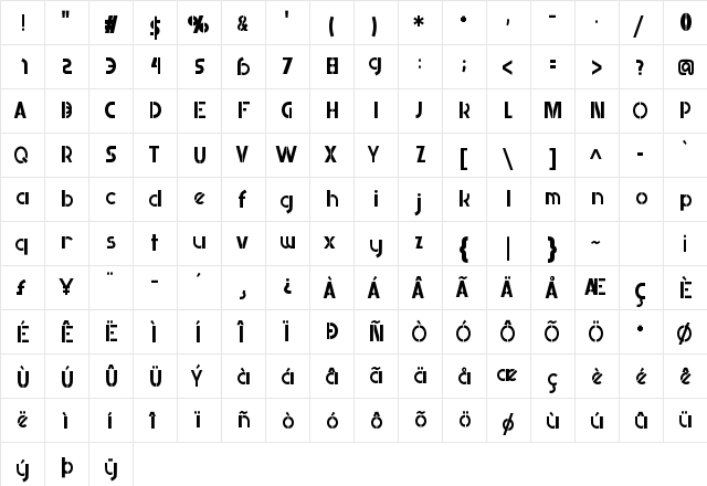Retailistic Regular  glyph index
