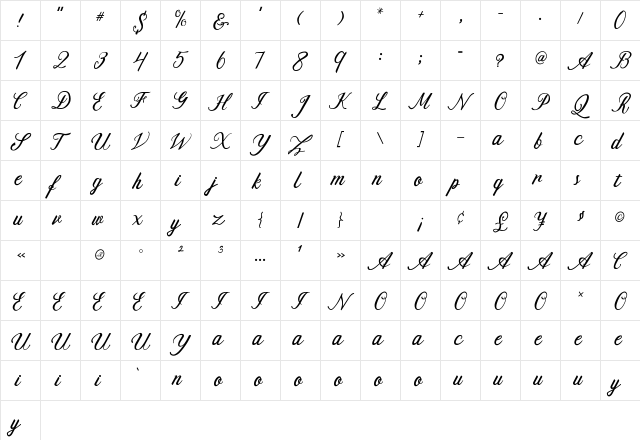 Delfis Regular  glyph index