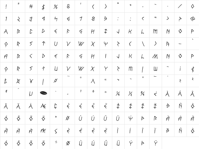Rune Slasher Rotated 2 Regular  glyph index