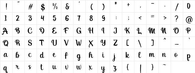 Ahoyaha Regular  glyph index