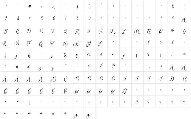 West Cousin Regular  glyph index