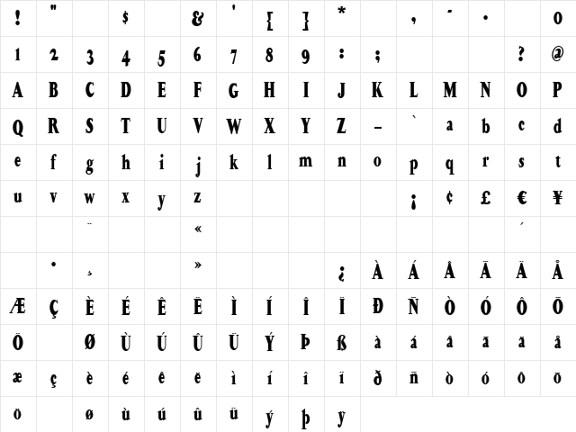 HappyCampersNF Regular  glyph index