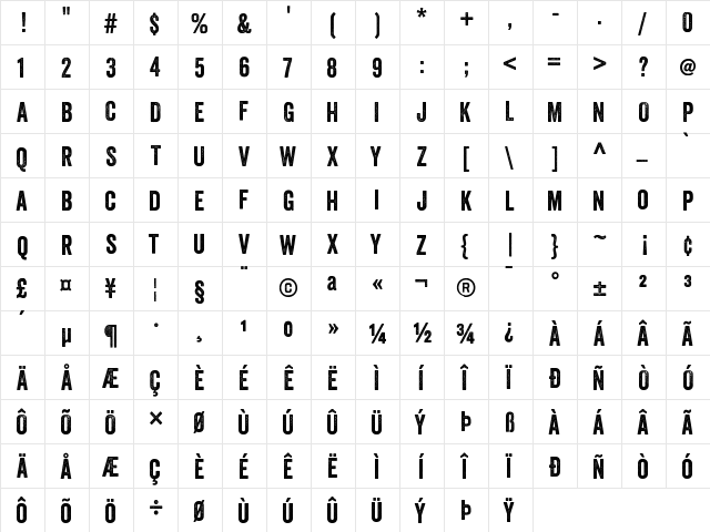 Veneer Regular  glyph index