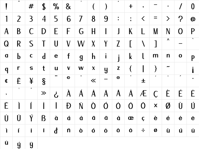 Nazgul Regular  glyph index