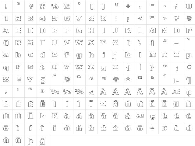 Serpentine-Bold-Bold Hollow Regular  glyph index