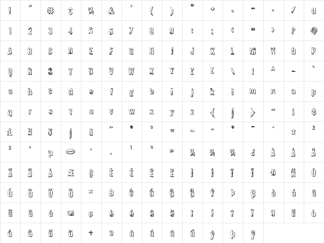 Quarrystone 3D Regular  glyph index
