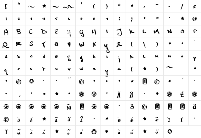 Marcusia Regular  glyph index