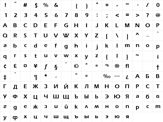 ErikaC Regular  glyph index