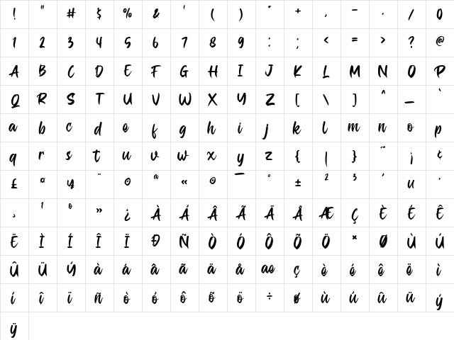 Darkspear Regular  glyph index