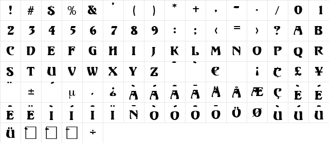 Sparta Regular  glyph index